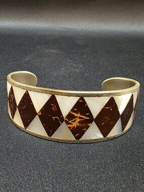 MEXICAN MODERNIST vintage Hecho En México MULTIPLE STONES INLAY CUFF BRACELET